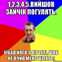 1,2,3,4,5.Вийшов зайчік погулять. Уїбав його з віртухі, шоб не вчив мене щітать!