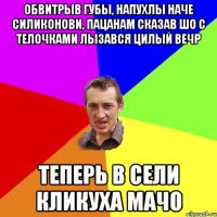 Обвитрыв губы, напухлы наче силиконови, пацанам сказав шо с телочками лызався цилый вечр теперь в сели кликуха МАЧО