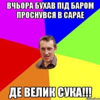 вчьора бухав під баром проснувся в сарае ДЕ ВЕЛИК СукА!!!