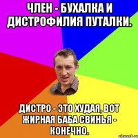 Член - бухалка и дистрофилия путалки. Дистро - это худая, вот жирная баба свинья - конечно.