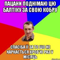 Пацани поднімаю цю балтіку за свою кобру Спасіба її за то шо не харкається кров'ю раз у місяць