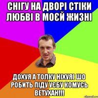 снігу на дворі стіки любві в моєй жизні дохуя а толку ніхуя( шо робить піду уєбу комусь ветухан!!!