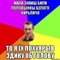 МАЛА ЗНАИШ БИЛИ ПОЛОВЫНКЫ БЕЛОГО КИРЬПИЧЯ ТО Я ЇХ ПОХУЯРЫВ ЭДИКУ ОБ ГОЛОВУ