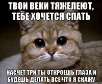 Твои веки тяжелеют, тебе хочется спать насчет три ты откроешь глаза и будешь делать все что я скажу