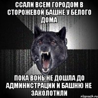 ссали всем городом в сторожевой башне у Белого дома пока вонь не дошла до администрации и башню не заколотили