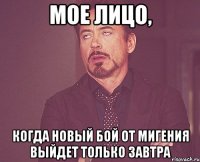 мое лицо, когда новый бой от Мигения выйдет только завтра