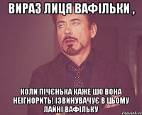 Вираз лиця вафільки , коли пічєнька каже шо вона неігнорить! Ізвинувачує в цьому лайні вафільку