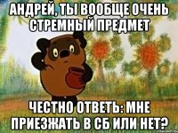 Андрей, ты вообще очень стремный предмет честно ответь: мне приезжать в сб или нет?