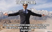 То чувство, когда твои родители уехали на 2 недели, а ты остаешься жить эти 2 недели с лучшей подругой)