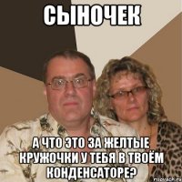 СЫНОЧЕК А ЧТО ЭТО ЗА ЖЕЛТЫЕ КРУЖОЧКИ У ТЕБЯ В ТВОЁМ КОНДЕНСАТОРЕ?