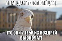 Я так дам тебе по яйцам, что они у тебя из ноздрей выскочат!