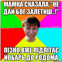 Мамка сказала:"Не дай Бог,залетиш..!" пізно,вже підлітає йобарь до родома