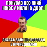 Покусав пес який живе у малої в дворі Сказав всім шо боровся з крокодилами