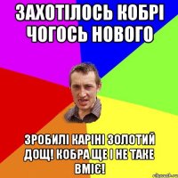 Захотілось кобрі чогось нового Зробилі Каріні золотий дощ! Кобра ще і не таке вміє!