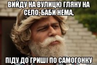 Вийду на вулицю гляну на село, баби нема, піду до гриші по самогонку