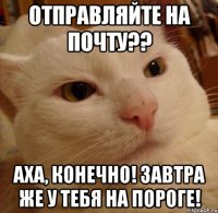 ОТПРАВЛЯЙТЕ НА ПОЧТУ?? АХА, КОНЕЧНО! ЗАВТРА ЖЕ У ТЕБЯ НА ПОРОГЕ!