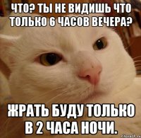 что? ты не видишь что только 6 часов вечера? жрать буду только в 2 часа ночи.