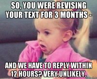 So, you were revising your text for 3 months - and we have to reply within 12 hours? very.unlikely.