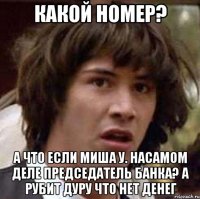 Какой номер? А что если Миша У. насамом деле председатель банка? А рубит дуру что нет денег