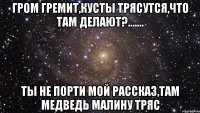 Гром гремит,кусты трясутся,что там делают?....... ты не порти мой рассказ,там медведь малину тряс