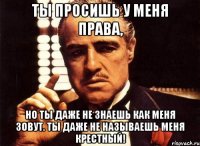 Ты просишь у меня права, но ты даже не знаешь как меня зовут. Ты даже не называешь меня крестный!