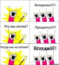 Кто мы? Вкладчики!!!! Что мы хотим? Проценты!!!! Когда мы их хотим? Всегда!!!!