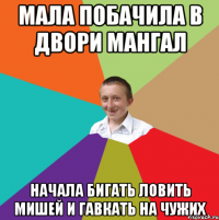 мала побачила в двори мангал начала бигать ловить мишей и гавкать на чужих