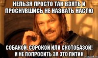 нельзя просто так взять и проснувшись не назвать Настю собакой, сорокой или скотобазой! и не попросить за это питик