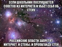 Если школьник послушается советов из интернета и убьёт себя об стену российские власти запретят интернет. И стены. И пропаганду стен