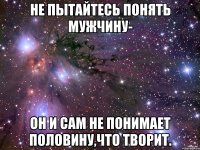 Не пытайтесь понять мужчину- он и сам не понимает половину,что творит.