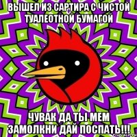 Вышел из сартира с чистой туалеотной бумагой Чувак да ты мем замолкни дай поспать!!!