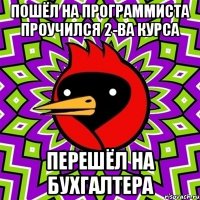 Пошёл на программиста проучился 2-ва курса перешёл на бухгалтера