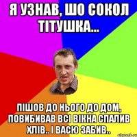 я узнав, шо Сокол тітушка... пішов до нього до дом, повибивав всі вікна спалив хлів.. і Васю забив..