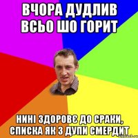 вчора дудлив всьо шо горит нині здоровє до сраки, списка як з дупи смердит