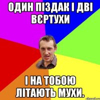 Один піздак і дві вєртухи і на тобою літають мухи.