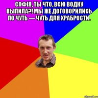 Софія, ты что, всю водку выпила?! Мы же договорились по чуть — чуть для храбрости. 