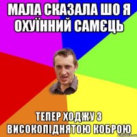 мала сказала шо я охуїнний самєць тепер ходжу з високопіднятою коброю