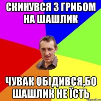 скинувся з Грибом на шашлик чувак обідився,бо шашлик не їсть