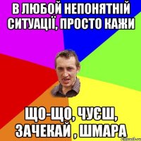 В ЛЮБОЙ НЕПОНЯТНІЙ СИТУАЦІЇ, ПРОСТО КАЖИ ЩО-ЩО, ЧУЄШ, ЗАЧЕКАЙ , ШМАРА