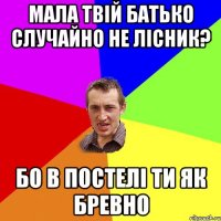 Мала твій батько случайно не лісник? бо в постелі ти як бревно