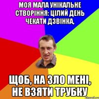 моя мала унікальне створіння: цілий день чекати дзвінка, щоб, на зло мені, не взяти трубку