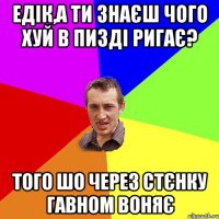 Едік,а ти знаєш чого хуй в пизді ригає? Того шо через стєнку гавном воняє