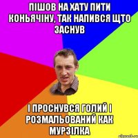 пішов на хату пити коньячіну, так напився щто заснув і проснувся голий і розмальований как мурзілка