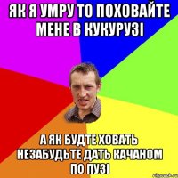 як я умру то поховайте мене в кукурузі а як будте ховать незабудьте дать качаном по пузі