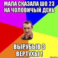 мала сказала шо 23 на чоловичый день вырубыв з вертухы !