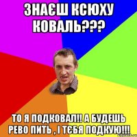 Знаєш ксюху коваль??? то я подковал!! а будешь рево пить , і тєбя подкую!!!