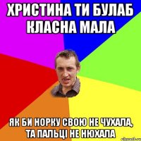 христина ти булаб класна мала як би норку свою не чухала, та пальці не нюхала