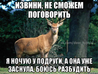 извини, не сможем поговорить я ночую у подруги, а она уже заснула, боюсь разбудить