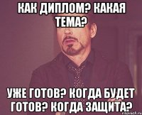 Как диплом? Какая тема? Уже готов? Когда будет готов? Когда защита?