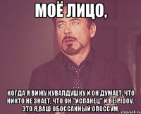 Моё лицо, когда я вижу кувалдушку и он думает, что никто не знает, что он "испанец" и beipidov. Это я,ваш обоссанный опоссум.